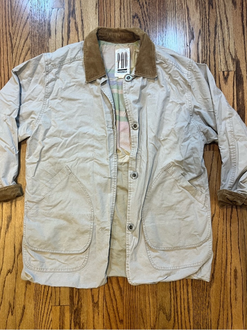 Vintage barn jacket Chore Coat Curdoroy Collar Cuffs Cowboy Canvas Plaid Utility